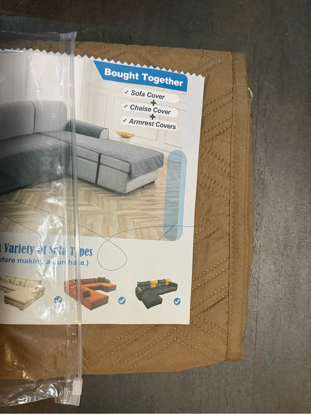 Quilted Brown Sofa Armrest Cover Protector, Universal Fit, Wash